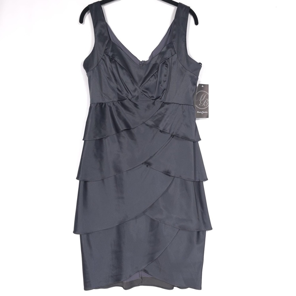 NWT Maria Bonita VTG Dress LARGE USA🇺🇸MADE Satin Shutter Pleat Sheath‎ St.6007